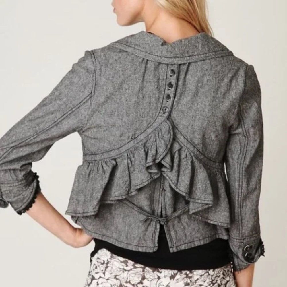 Free People Grey Fitted Ruffle Blazer